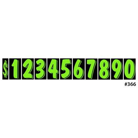 11 1/2" Fluorescent Green on Black Windshield Numbers DVT366